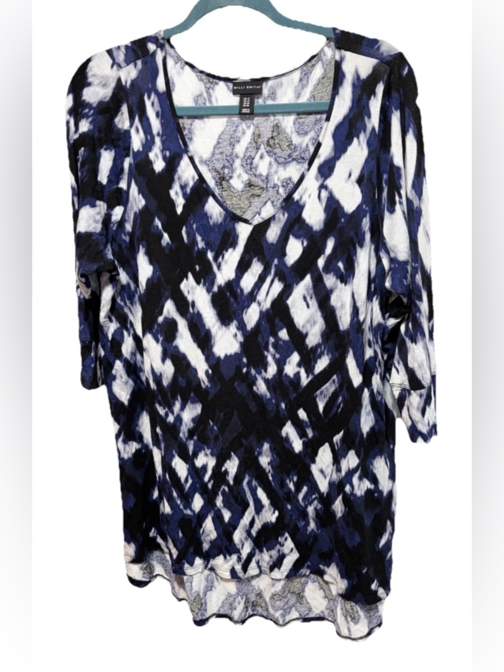 Willi Smith Navy, Black & White Abstract V-Neck Tunic